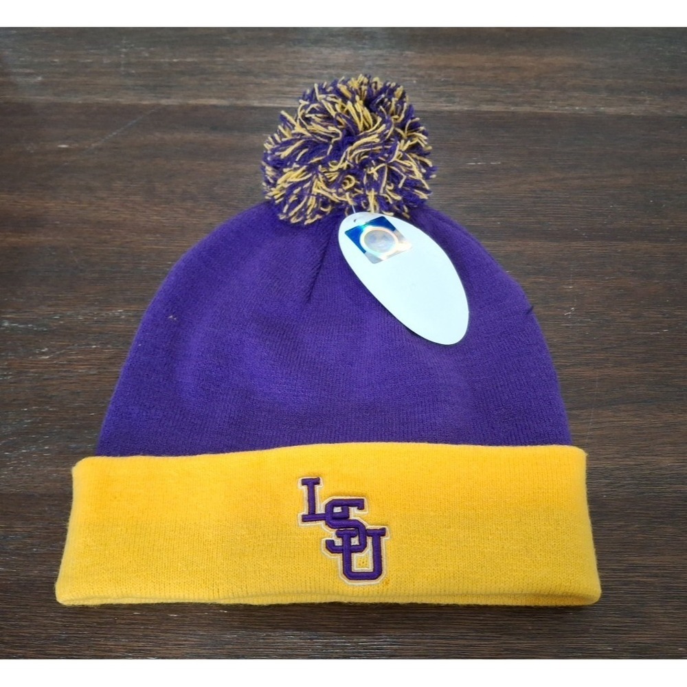 LSU Tigers Purple & Yellow Cuffed TOW Pom-Pom Knit Beanie - New!